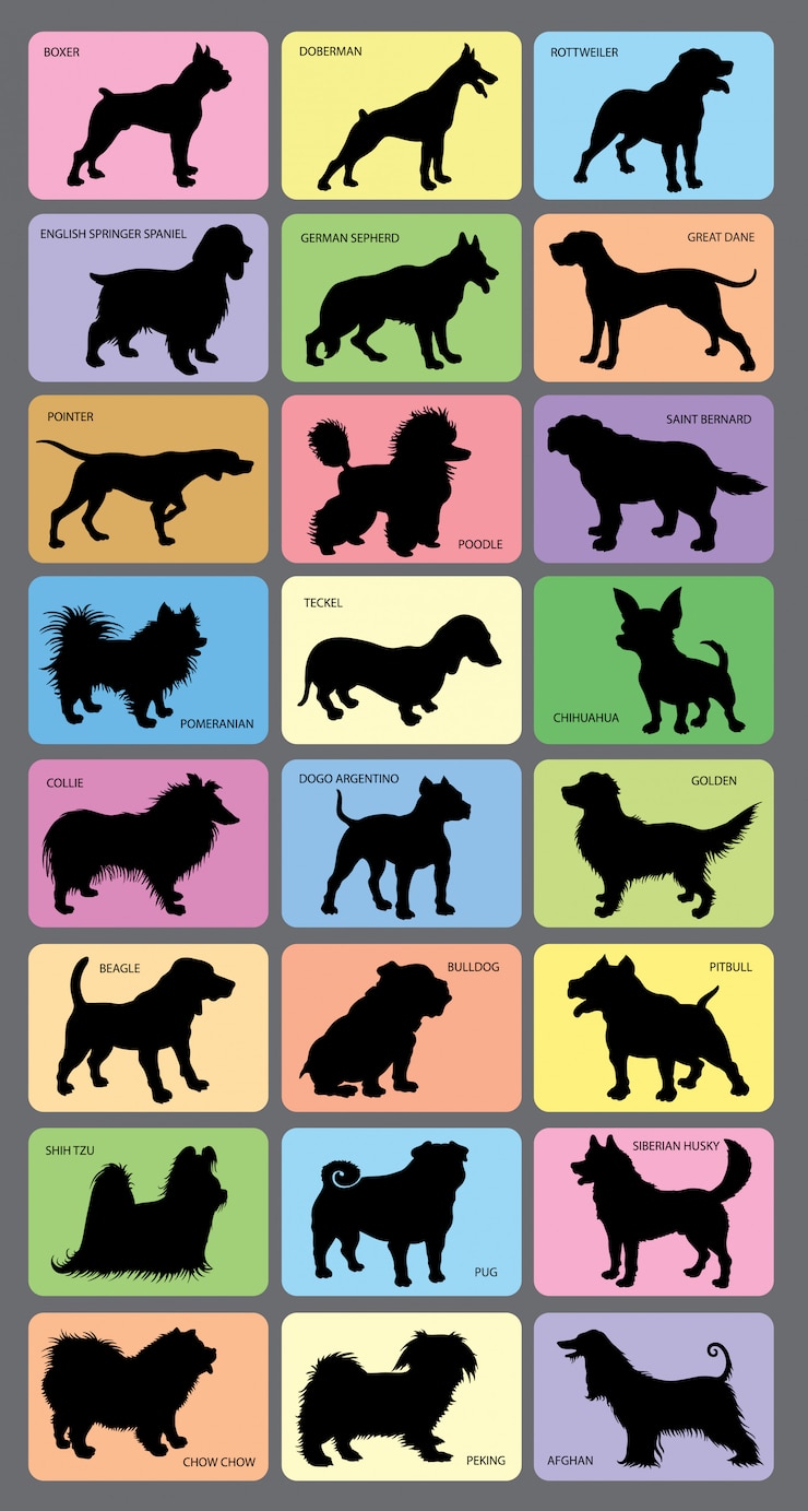Vector tarjetas de silueta de perro