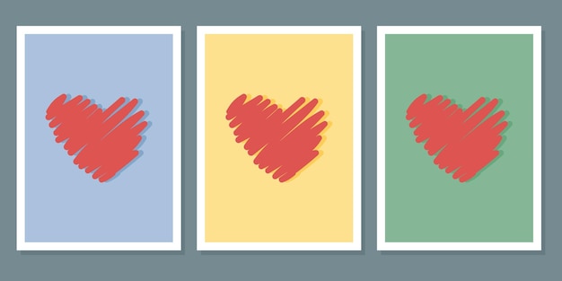 Tarjetas simples con forma de corazón garabateado Símbolo de corazón escribido Ilustración vectorial