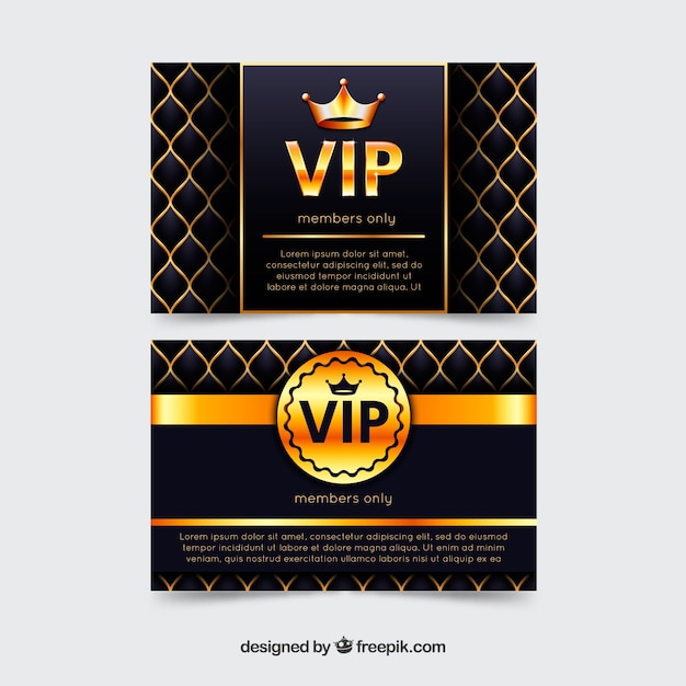 Vector tarjetas vip modernas con corona dorada