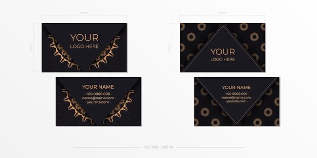 Vector tarjetas de visita elegantes con adornos de lujo. plantilla para imprimir tarjetas de visita de diseño en negro con adornos vintage.