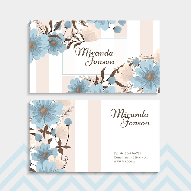 Tarjetas de visita de flores azul claro