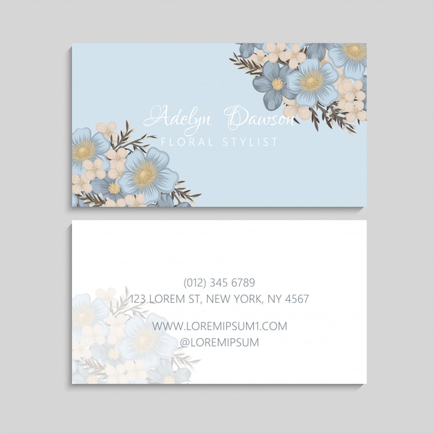 Tarjetas de visita de flores azul claro