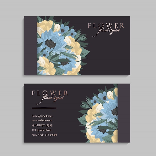 Tarjetas de visita de flores azul claro