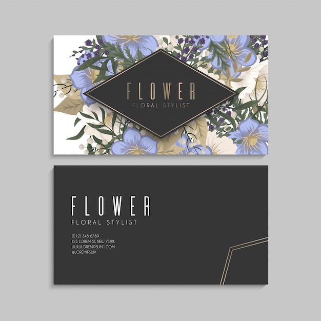 Tarjetas de visita de flores azul claro