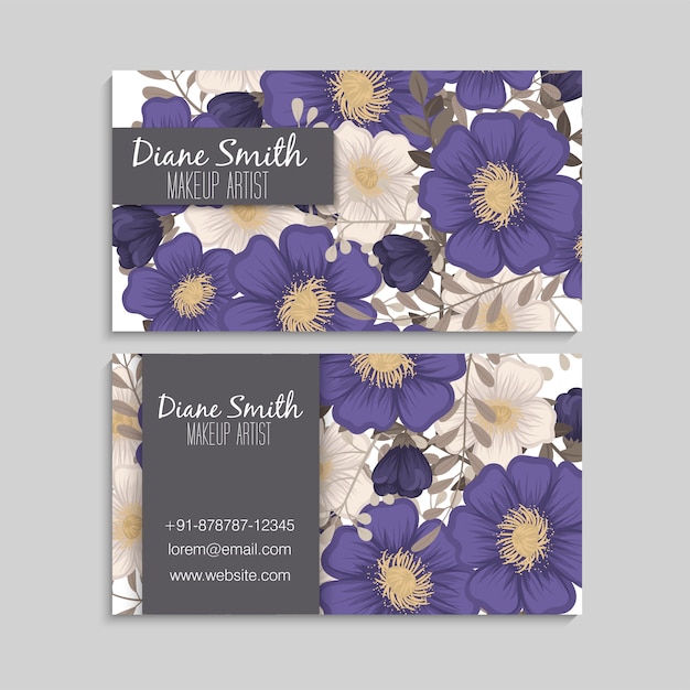 Tarjetas de visita de flores azules