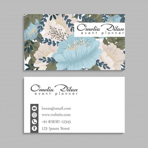 Tarjetas de visita de flores verde menta