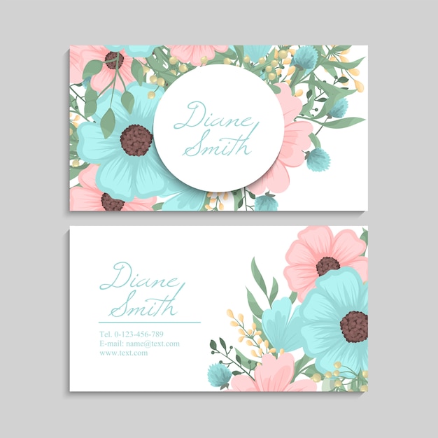 Tarjetas de visita de flores verde menta