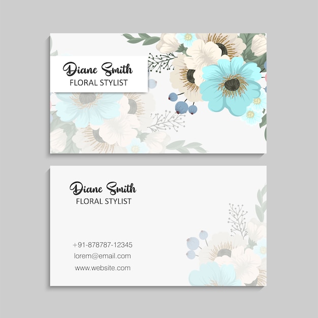 Tarjetas de visita de flores verde menta