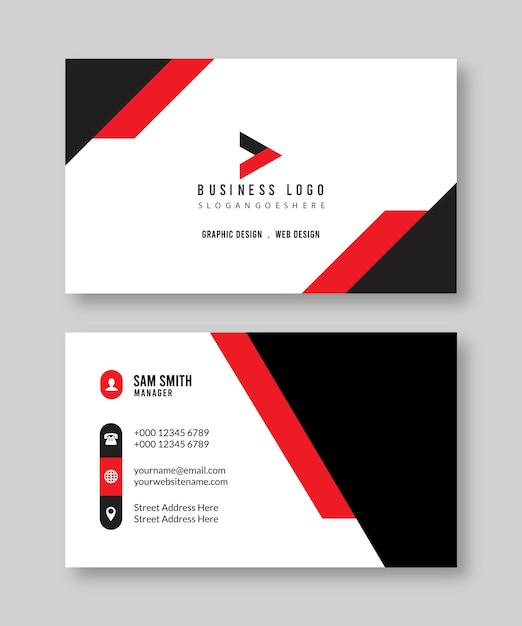 tarjetas de visita con un triángulo rojo y un fondo blanco y negro