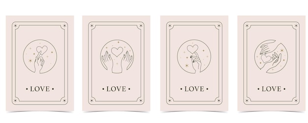 Vector tarot de cartas boho para diseño de ilustración vertical a4 con mano y corazón