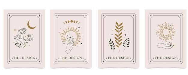 Tarot de cartas boho para diseño de ilustración vertical a4