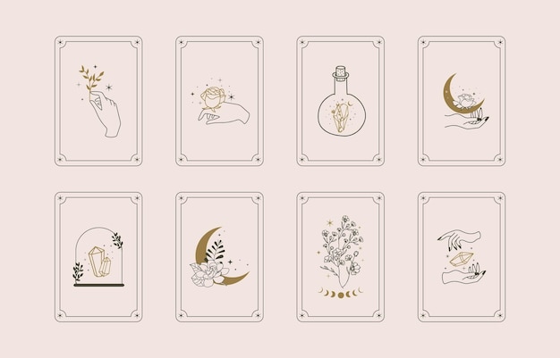 Vector tarot de cartas boho para el diseño de ilustraciones verticales a4