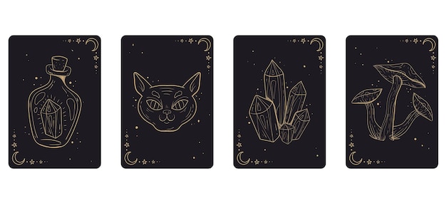 Tarot mágico esotérico hechizo astrología tarjetas concepto aislado conjunto elemento de diseño gráfico