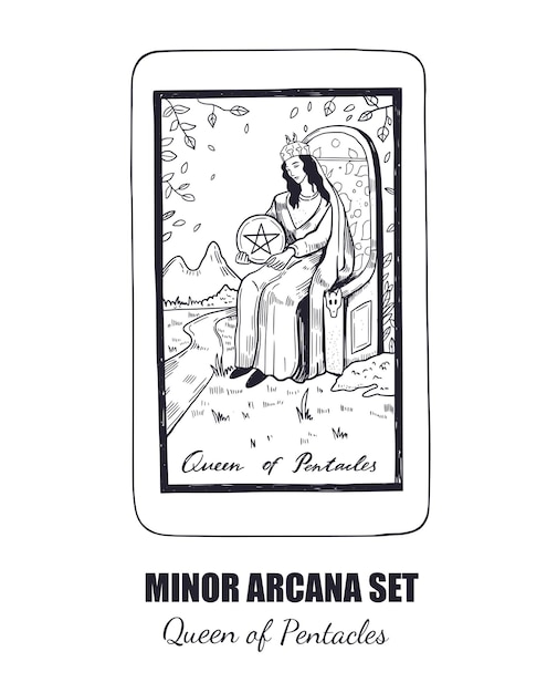 Vector tarot minor arcana vector set reina de copas ilustración dibujada a mano