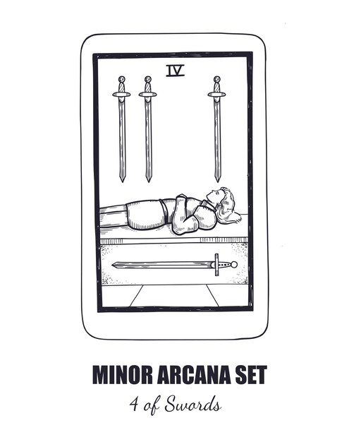 Tarot vector dibujado a mano arcanos menores set 4 de espadas