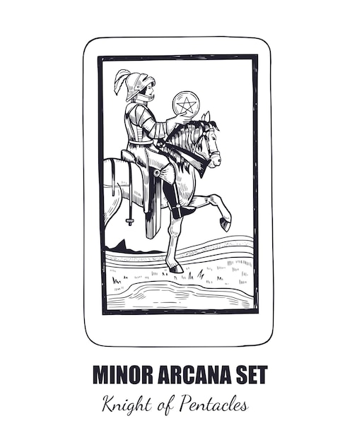 Tarot vector dibujado a mano Conjunto de arcanos menores Caballero de pentáculos