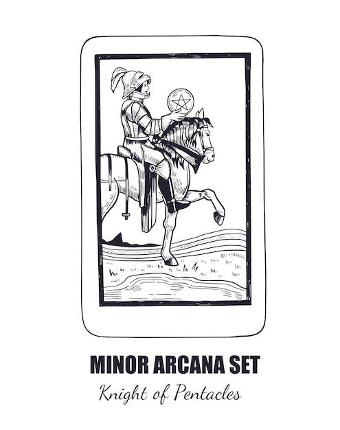 Vector tarot vector dibujado a mano conjunto de arcanos menores caballero de pentáculos