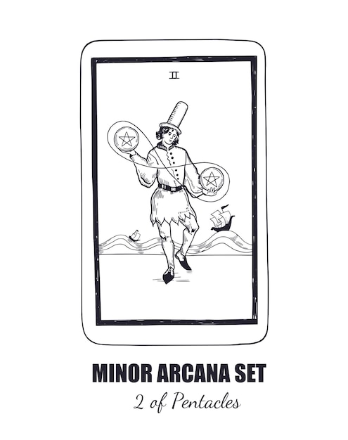 Vector tarot vector mano dibujada minor arcana set 2 de pentáculos