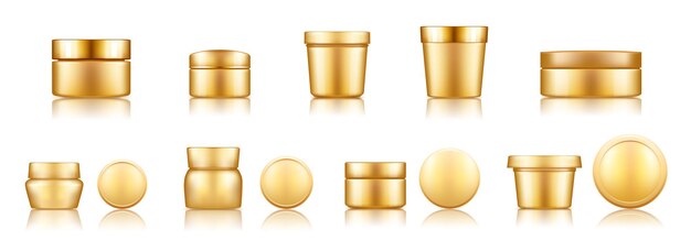 Tarro cosmético dorado con maqueta de tapa aislada del fondo para loción, crema, polvo