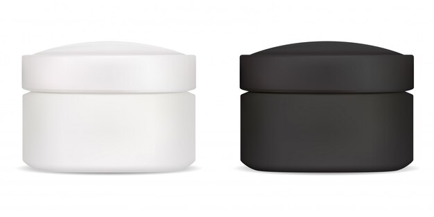 Tarro de crema blanco negro. Envase cosmético