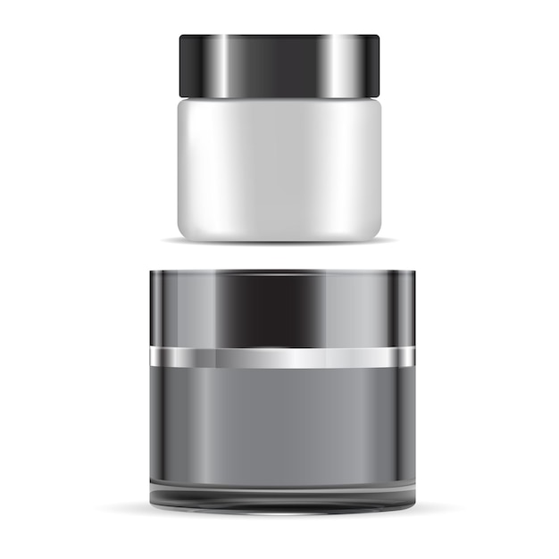 Tarro de crema facial. Botella de vidrio cosmético de belleza, en blanco.