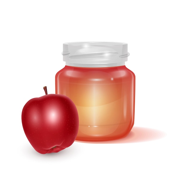 Vector tarro de cristal con ilustración de mermelada de manzana