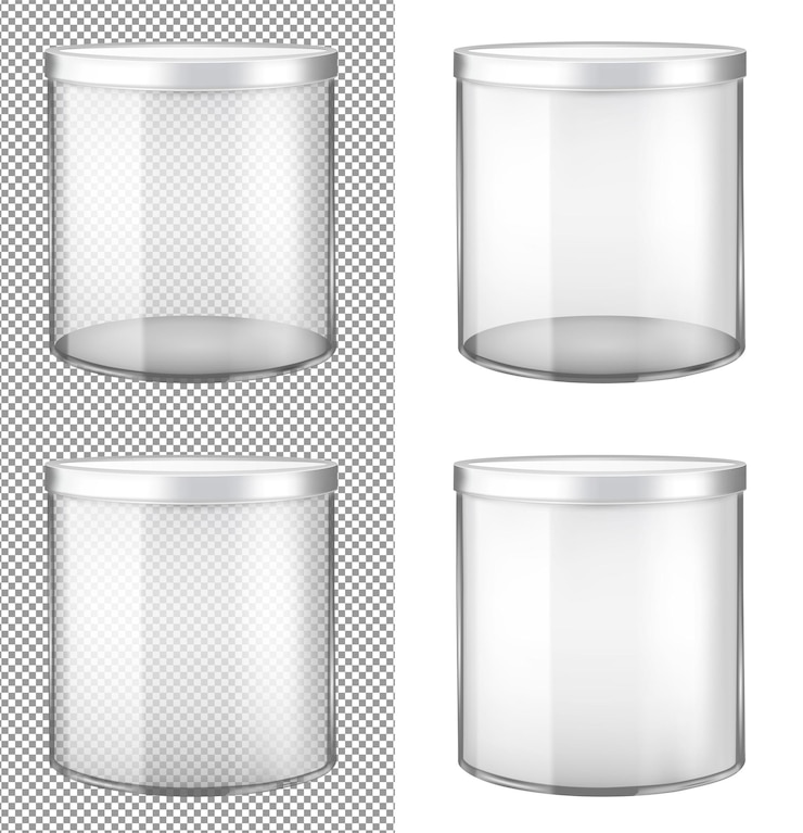 Vector tarro de cristal transparente con tapa de metal