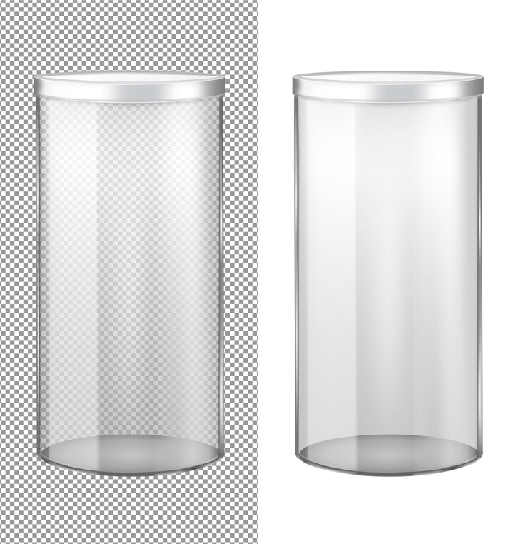 Vector tarro de cristal transparente con tapa de metal