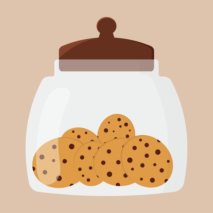 Vector tarro de galletas, vidrio con galletas de chocolate, dulces para café, galletas para té, aislado