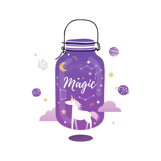 Tarro de magia. lindo unicornio mágico