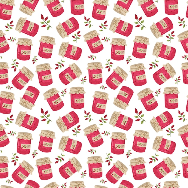 Tarro de mermelada de patrones sin fisuras. Linda textura acogedora para textiles, papel de regalo. Dibujado a mano ilustración vectorial