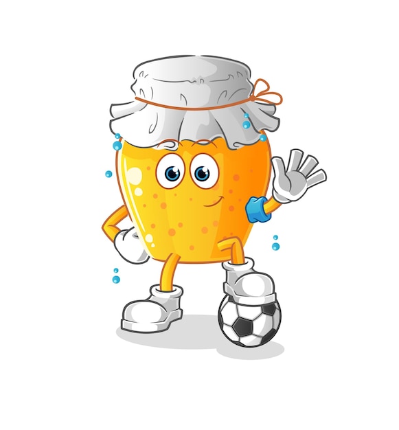 Tarro de miel jugando fútbol ilustración. vector de personaje