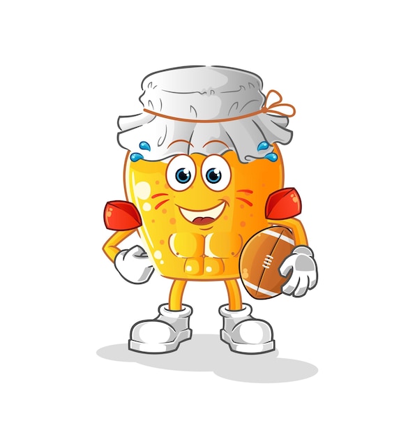 Tarro de miel jugando vector de mascota de dibujos animados de personaje de rugby