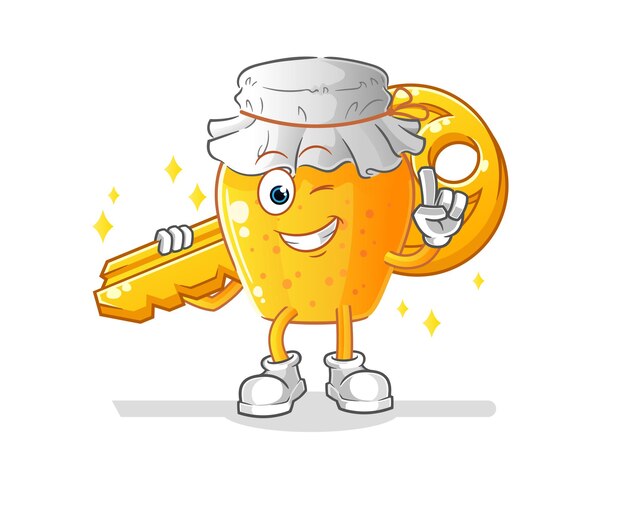 el tarro de miel lleva la mascota de la llave. vector de dibujos animados