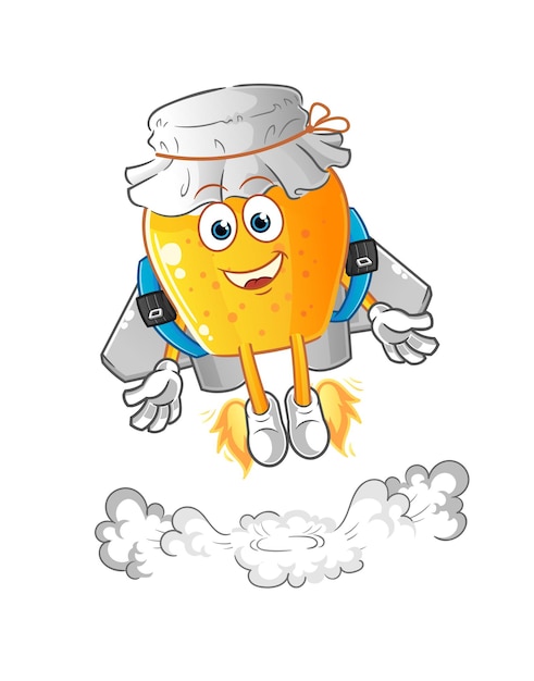 Tarro de miel con mascota jetpack. vector de dibujos animados