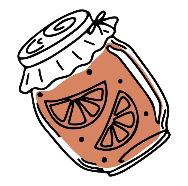 Tarro de vector de estilo Doodle con mermelada de naranja, aislado sobre fondo blanco