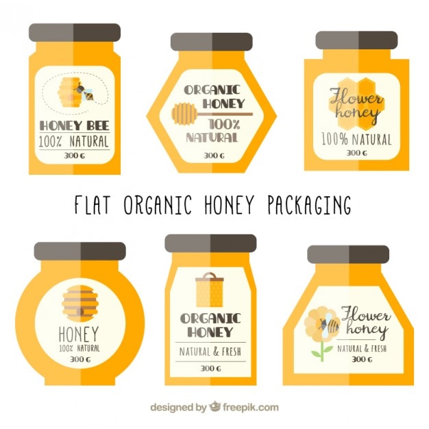 Vector tarros de miel ecológica planos