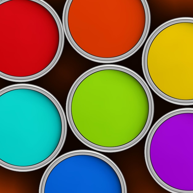 Tarros de pintura de colores de los siete colores del arcoíris
