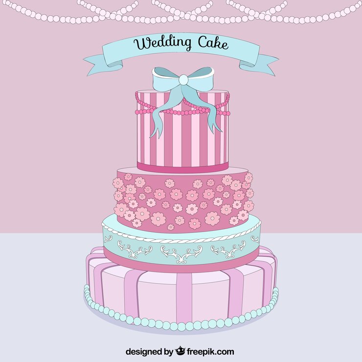 Vector tarta de boda delicioso