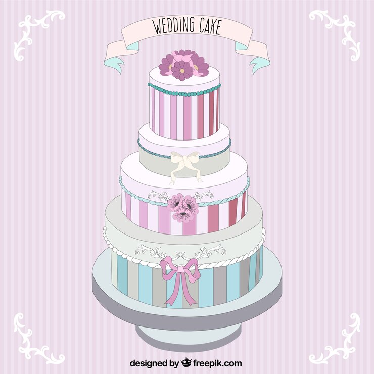 Vector tarta de boda rayado