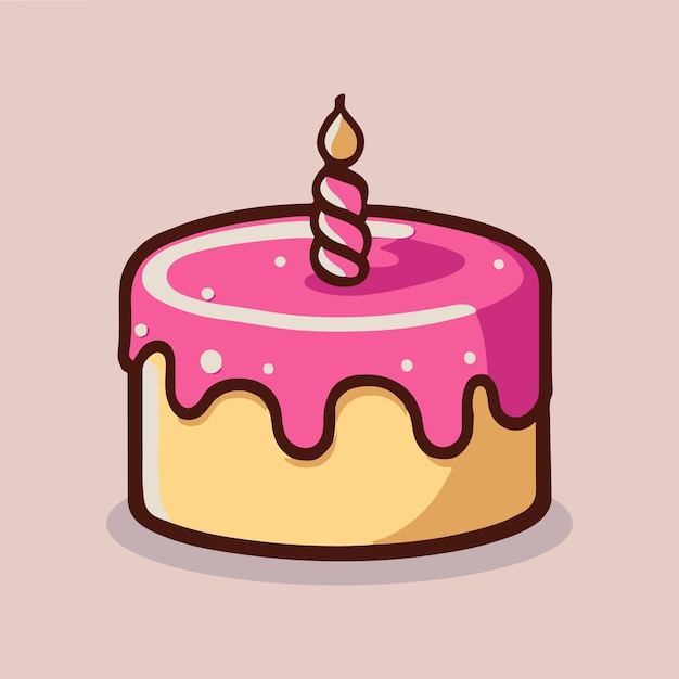 Tarta de cumpleaños con crema rosa y una vela.