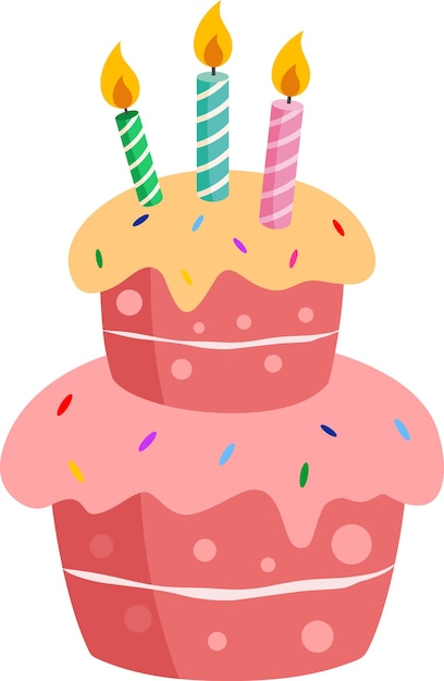 Tarta de cumpleaños de dibujos animados con velas Ilustración vectorial Diseño plano