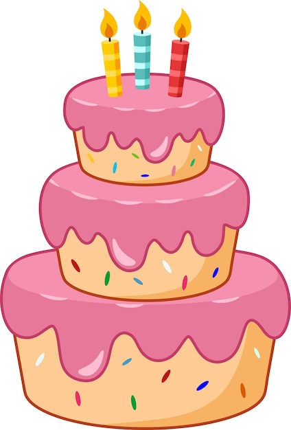 Tarta de cumpleaños de dibujos animados con velas Ilustración vectorial Diseño plano