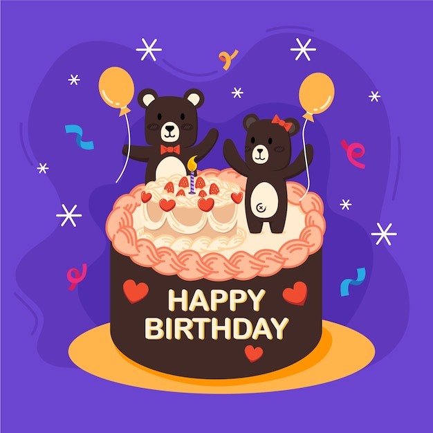 Vector tarta de cumpleaños con osito