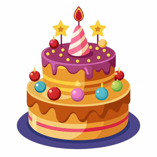 Tarta de cumpleaños vectorial con decoración