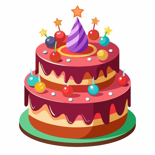 Tarta de cumpleaños vectorial con decoración