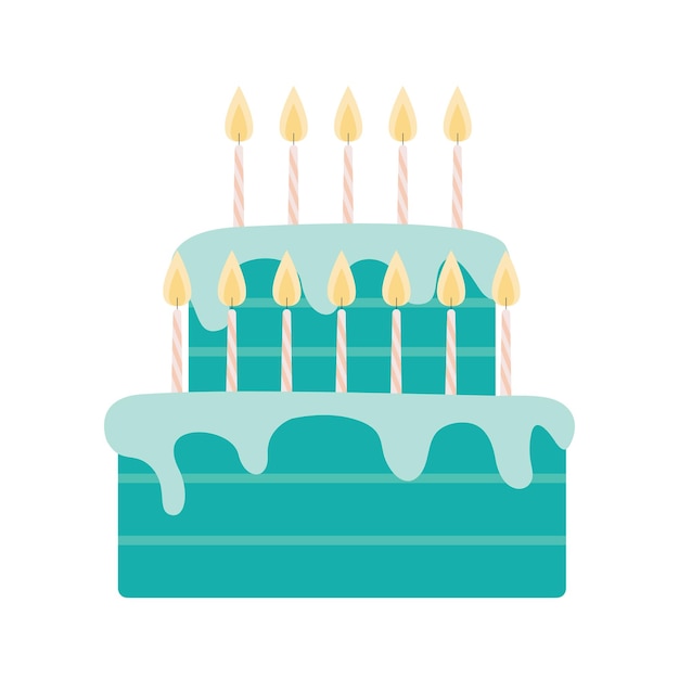 Tarta de estilo plano de cumpleaños con velas clipart vectorial