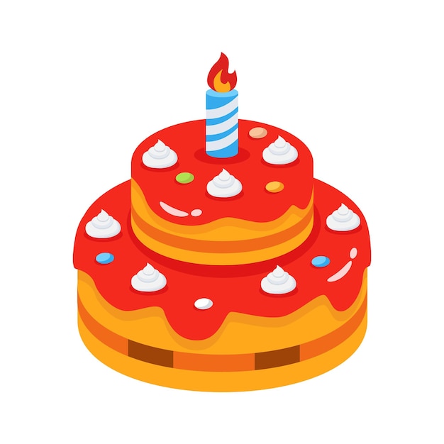Tarta de nivel con una vela en él icono 3D listo para uso premium