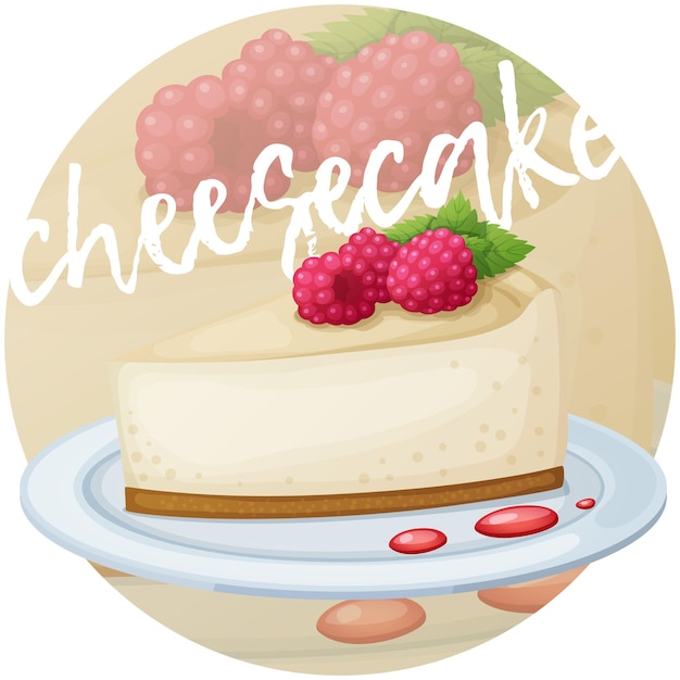 Tarta de queso con icono de frambuesa Ilustración vectorial de dibujos animados