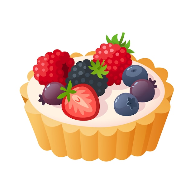 Vector tarta de vainilla con fruta encima. ilustración aislada
